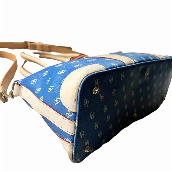 Gorgeous Y2K Dooney & Bourke Signature Blue/Tan Domed Satchel/Crossbody - Picture 7 of 11